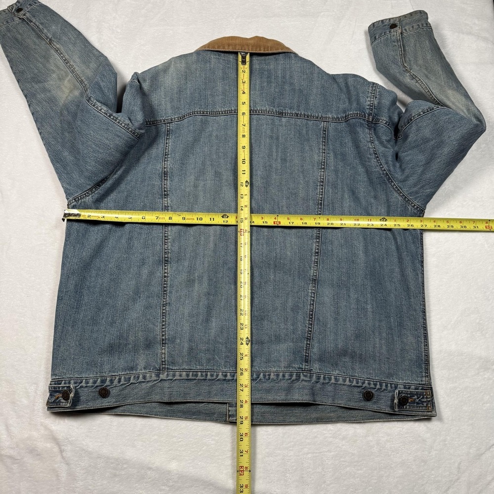 Wrangler Jacket Mens XL Blue Denim Corduroy Collar Lined Western Ranch Coat - Picture 10 of 13